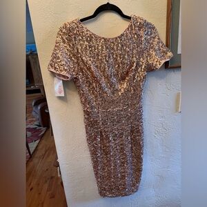 Brand New Elegant short Sequin Dress in Rose Gold Sz Large